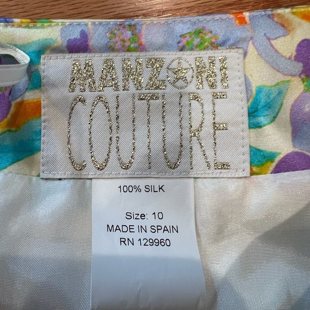 Manzoni Couture 100% Silk Ruffle Hem Floral Top - Picture 3 of 3